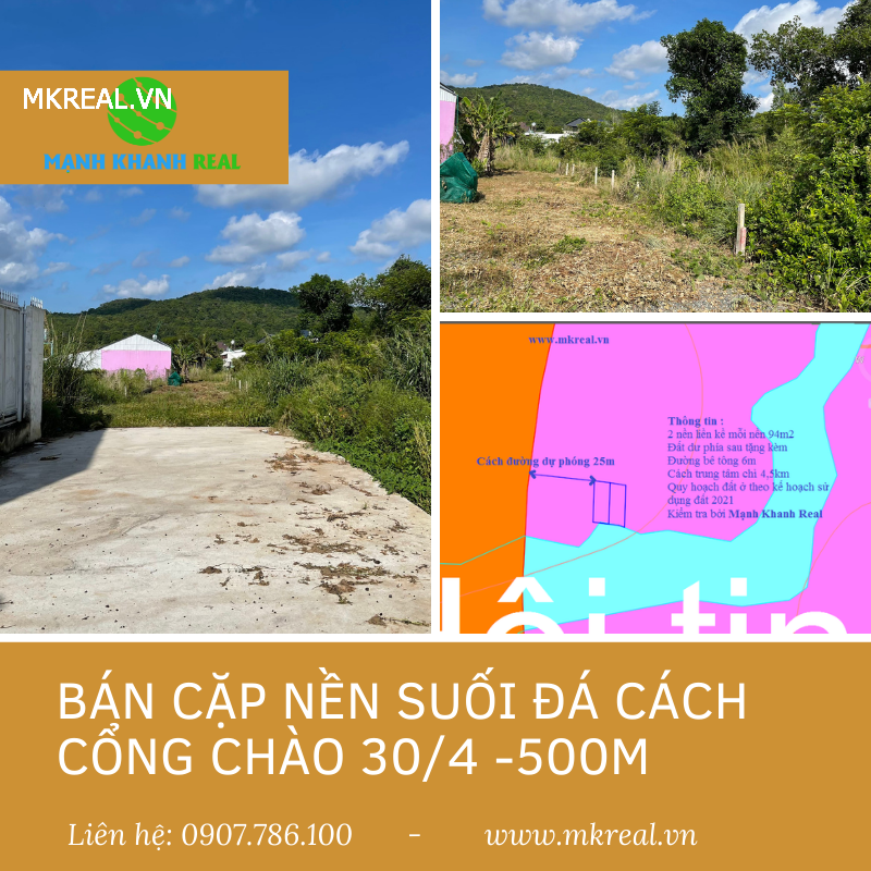 Bán cặp nền gần cổng chào suối đá xe hơi vào tận đất